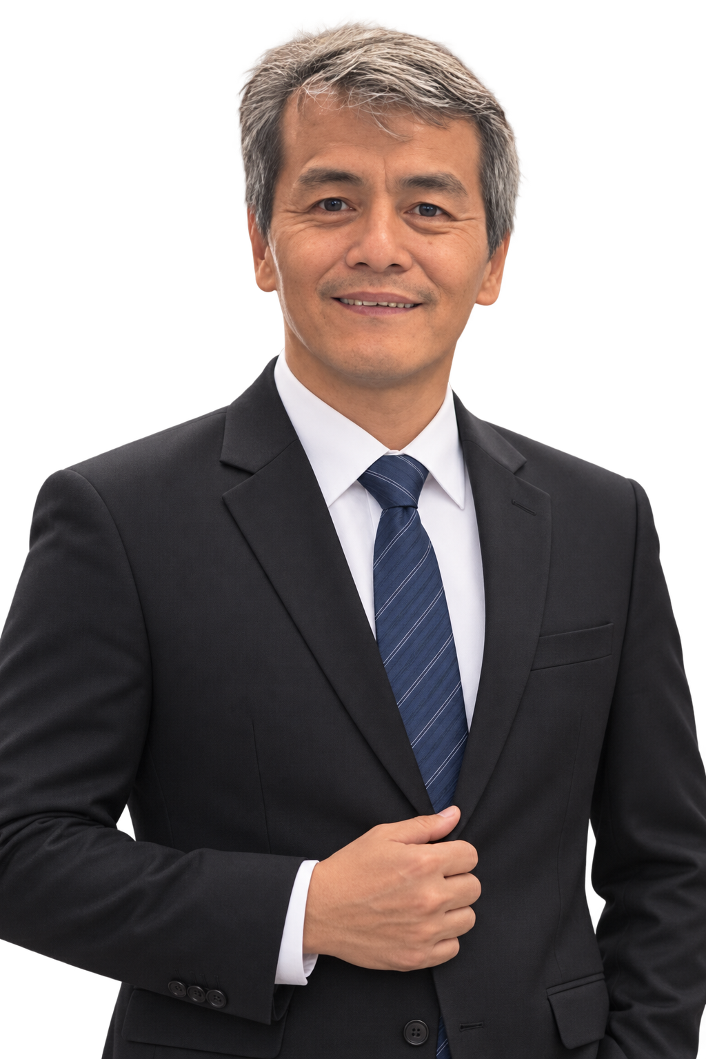 Potret Budi Djiang, pemilik Budi Djiang Mebel & Interior, mengenakan jas gelap dan menghadap kamera.