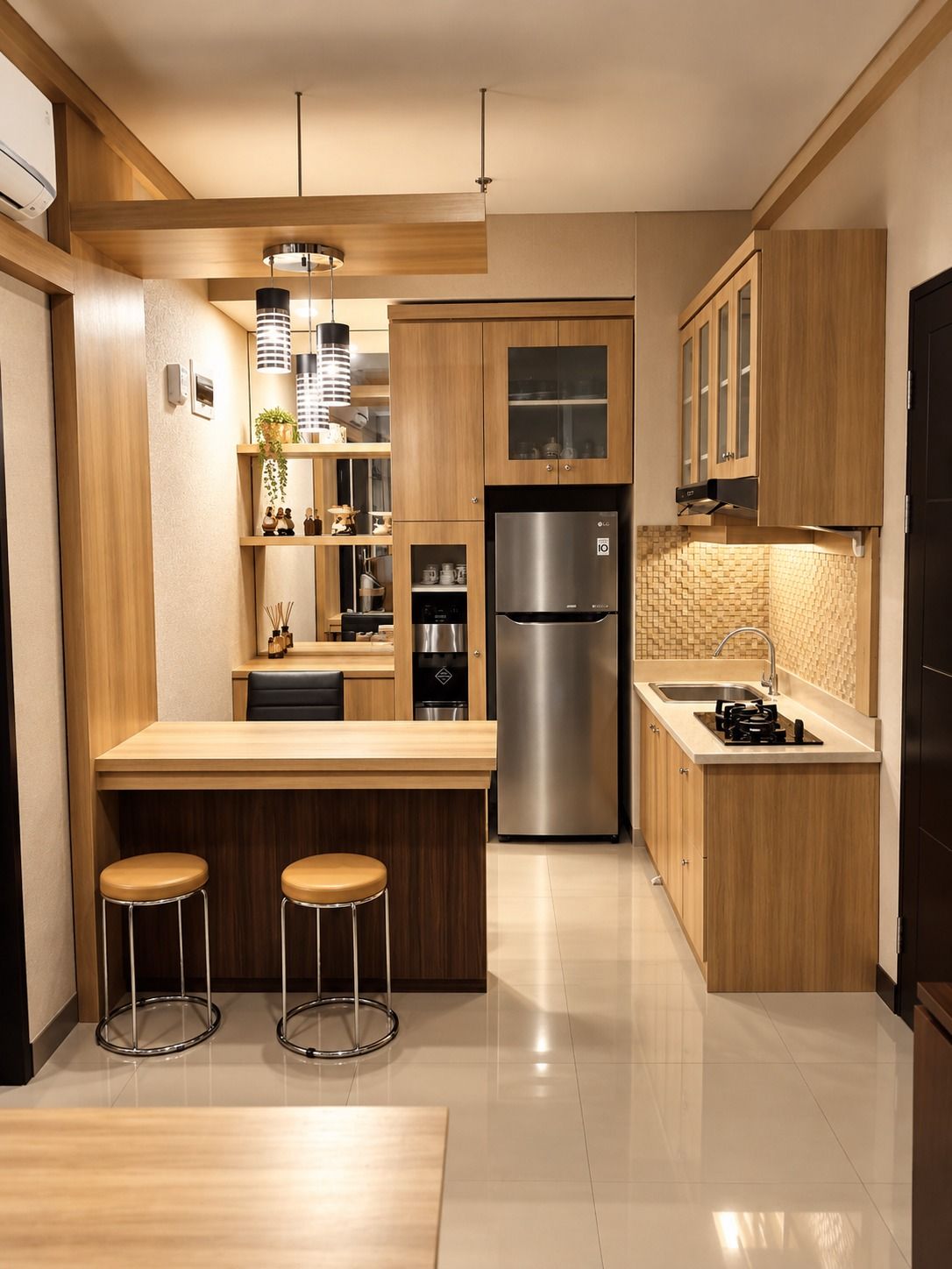 Dapur dengan meja bar kayu, dokumentasi foto 1.