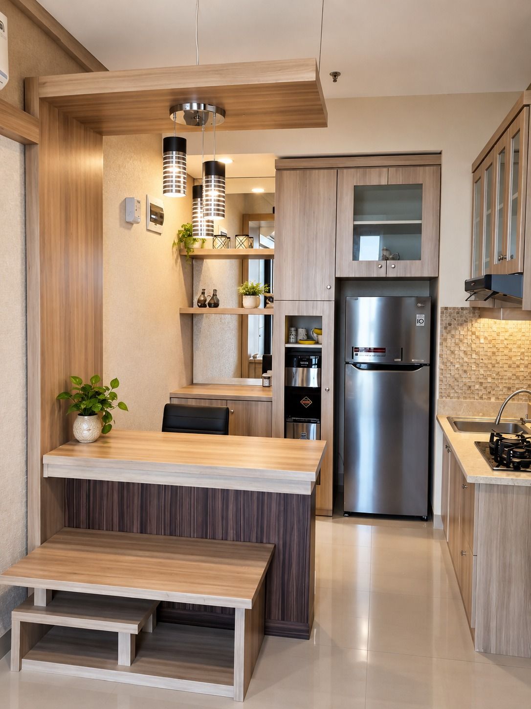 Dapur dengan meja bar kayu, dokumentasi foto 2.