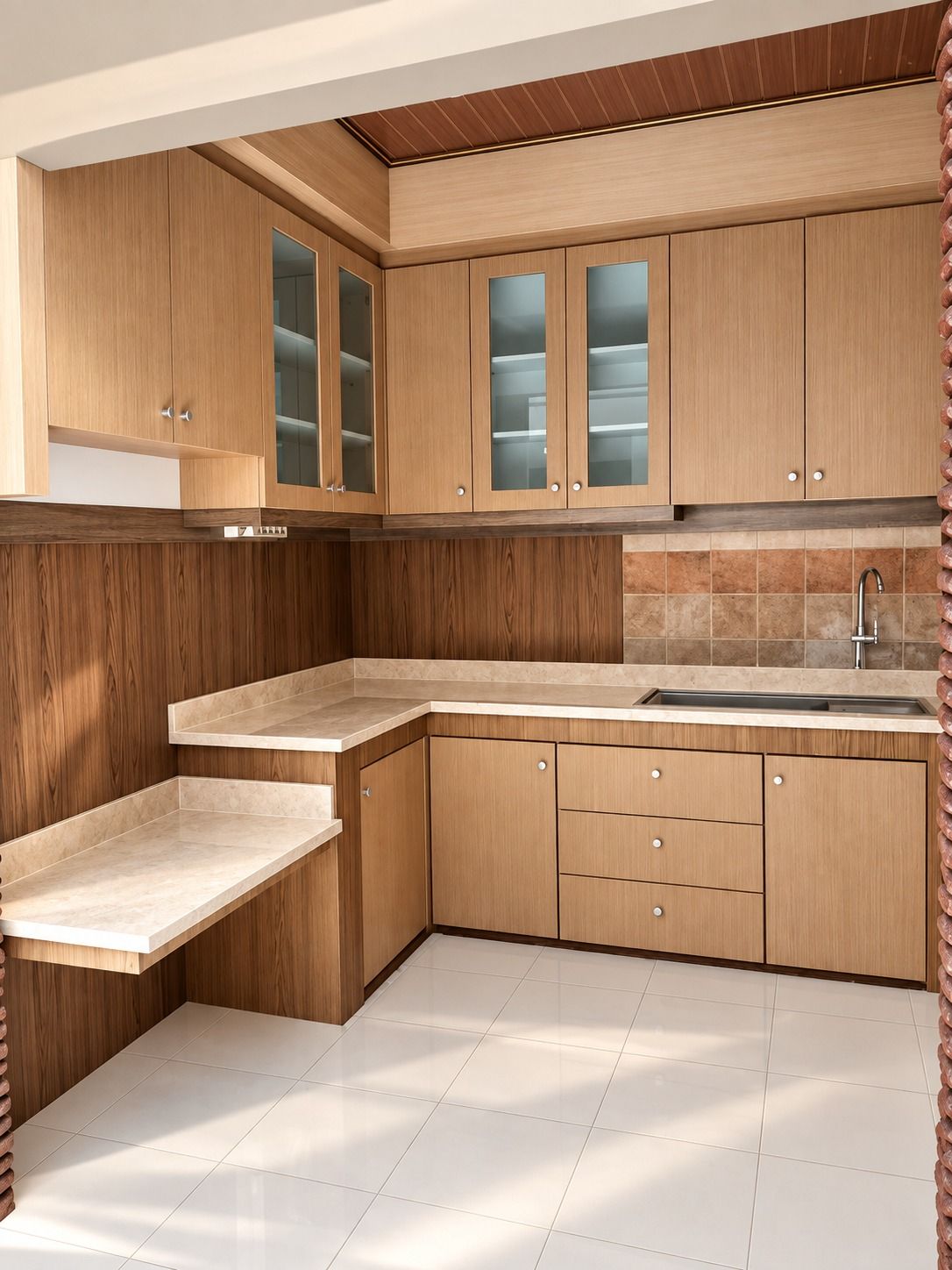 Dapur sudut dengan kabinet kaca, dokumentasi foto 1.